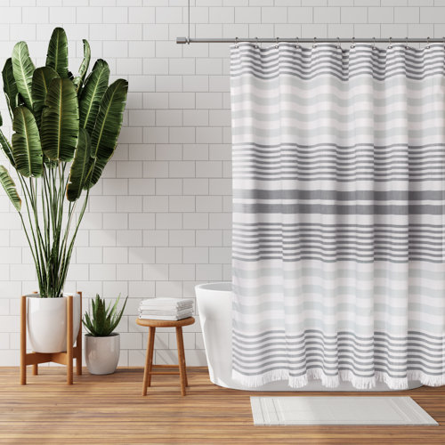 Gracie Oaks Anacarolina Striped Fabric Single Shower Curtain & Reviews